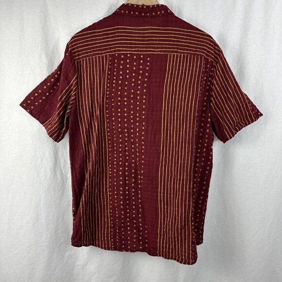 Vat Pave Red Geometric Print Short Sleeve Button Up Shirt Men’s Size L Casual - Picture 2 of 8